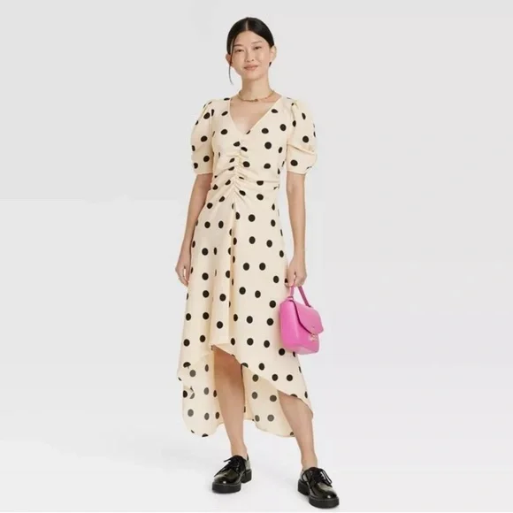 NWT 2 For 1 A New Day High Low Ruched Sleeve Dress 1 Polkadot & 1 Purple Flower - Picture 9 of 15